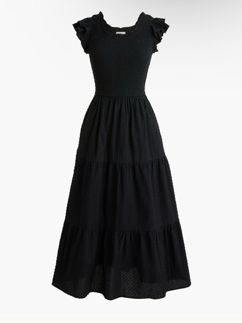 NWT J. Crew Factory Clip-dot Smocked Flutter-sleeve Midi Dress Black